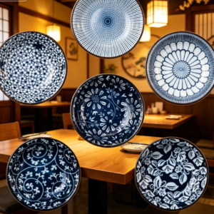 Retro blue ceramic dipping dish set